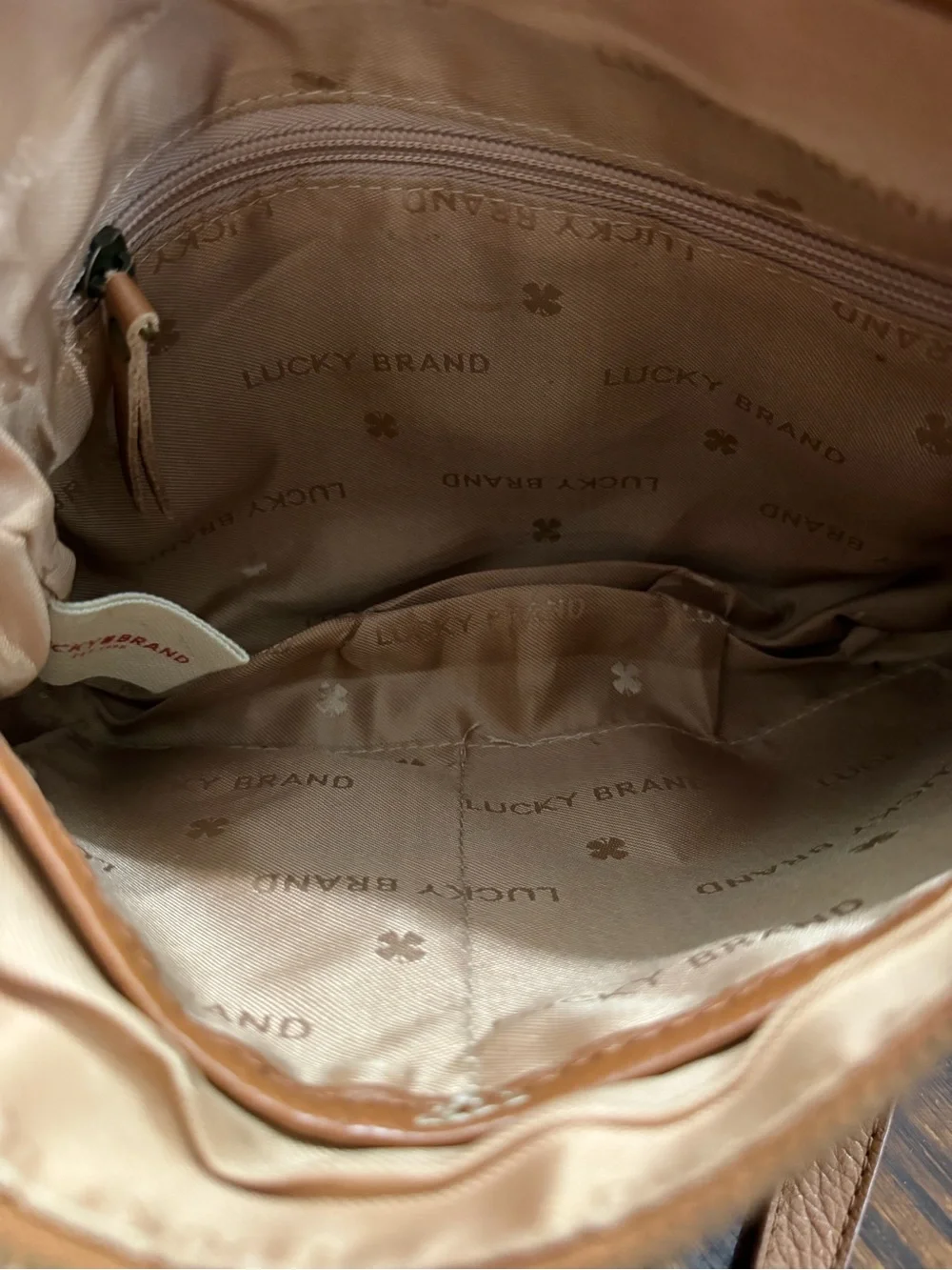 Lucky Brand Brown Pebble Leather Curved Bottom Half Moon Shaped Crossbody